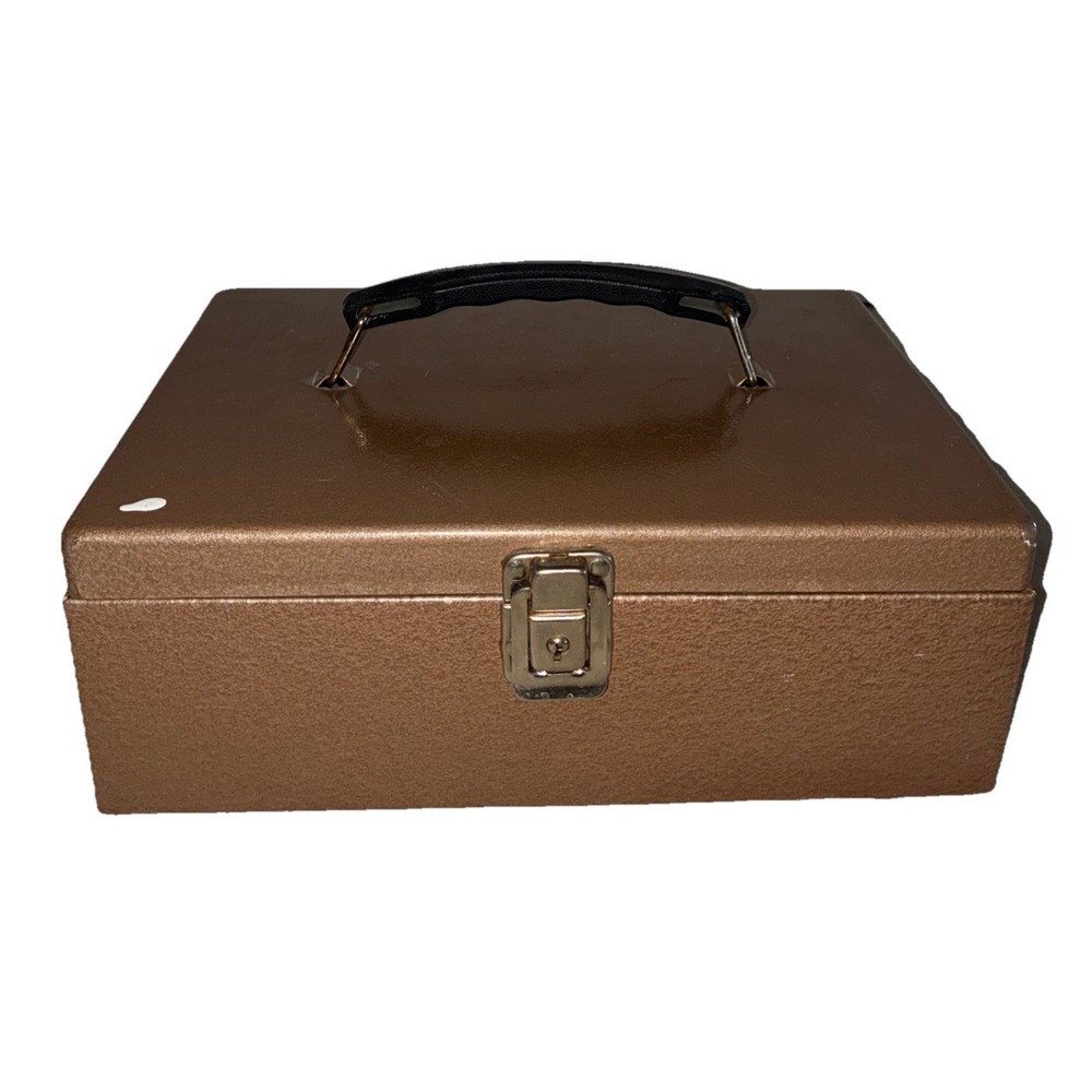 Vintage Rockaway‎ Lock Box  Tan Metal Security Cash Safe Strong Box *No Key